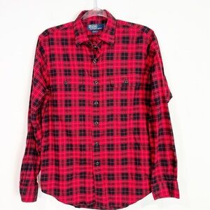 POLO RALPH LAUREN CLASSIC FIT RED BLACK PLAID LONG SLEEVE MENS SHIRT SZ SMALL